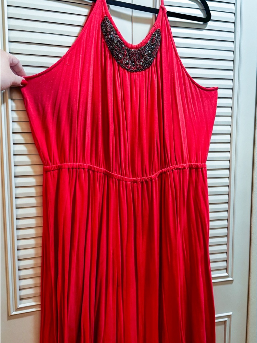 Lane Bryant Coral Beaded Halter Dress – Size 18/20 | Flowy, Embellished Neckline